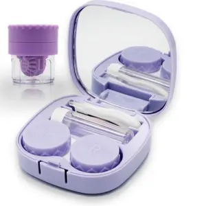Contact Lens Case with Cleaner Washer, Travel Size Cute Colored Contact Lenses Applicator Removal Tool Kit with Mirror Solution Bottle for Daily Outdoor (Purple)