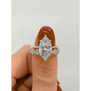 LITTLE ROOM~2 Pcs/Set Marquise Engagement Ring Set Eternity Cubic Zirconia Wedding Band Ring For Women Teen Girls Valentine's Day Jewelry Gifts Valentines
