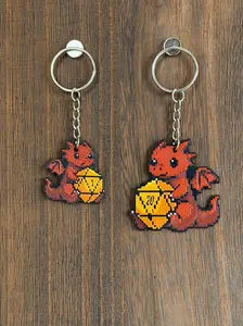 LyghtForge Creations Chibi Red Dragon Pixel Art Keychain Fun DnD Dice Companion Handmade 3D-Printed PLA+ Retro Gaming Sprite Keychain for Gamers Collectors
