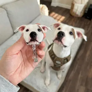 Custom Pet Badge Reel Personalized Dog Face ID Holder | Retractable Nurse Name Tag Acrylic Cat Photo Badge | Valentine Gifts