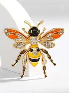 LYRA PIN New Design Bee Brooch, Enamel Lapel Pins, Rhinestone Craft, 3D Striped Wing Pattern, High-End Western Accessory, Perfect Gift for Friends
