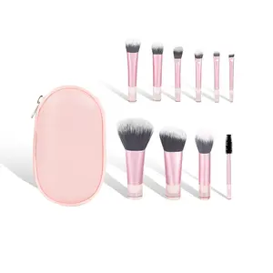 10PCS Mini Makeup Brush Set with Travel Pouch – Portable Full Face Makeup Brushes with Soft Dense Synthetic Bristles, Compact Cosmetic Brush Kit for Foundation, Blending, Eyeshadow & Daily Travel Use