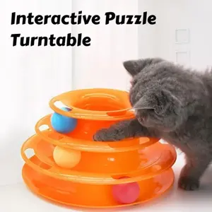 Cat Activity Tower with Spiral Tracks and Colorful Balls 3 Level Interactive Toy for Indoor Cats Mental Stimulation Solo Play Kitten Enrichment