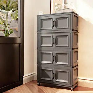 Entryway storage cabinet, large-capacity storage cabinet, foldable storage box with magnetic doors and silent universal wheels, stable and movable design, suitable for entryways, living rooms, bedrooms and various scenarios for storage