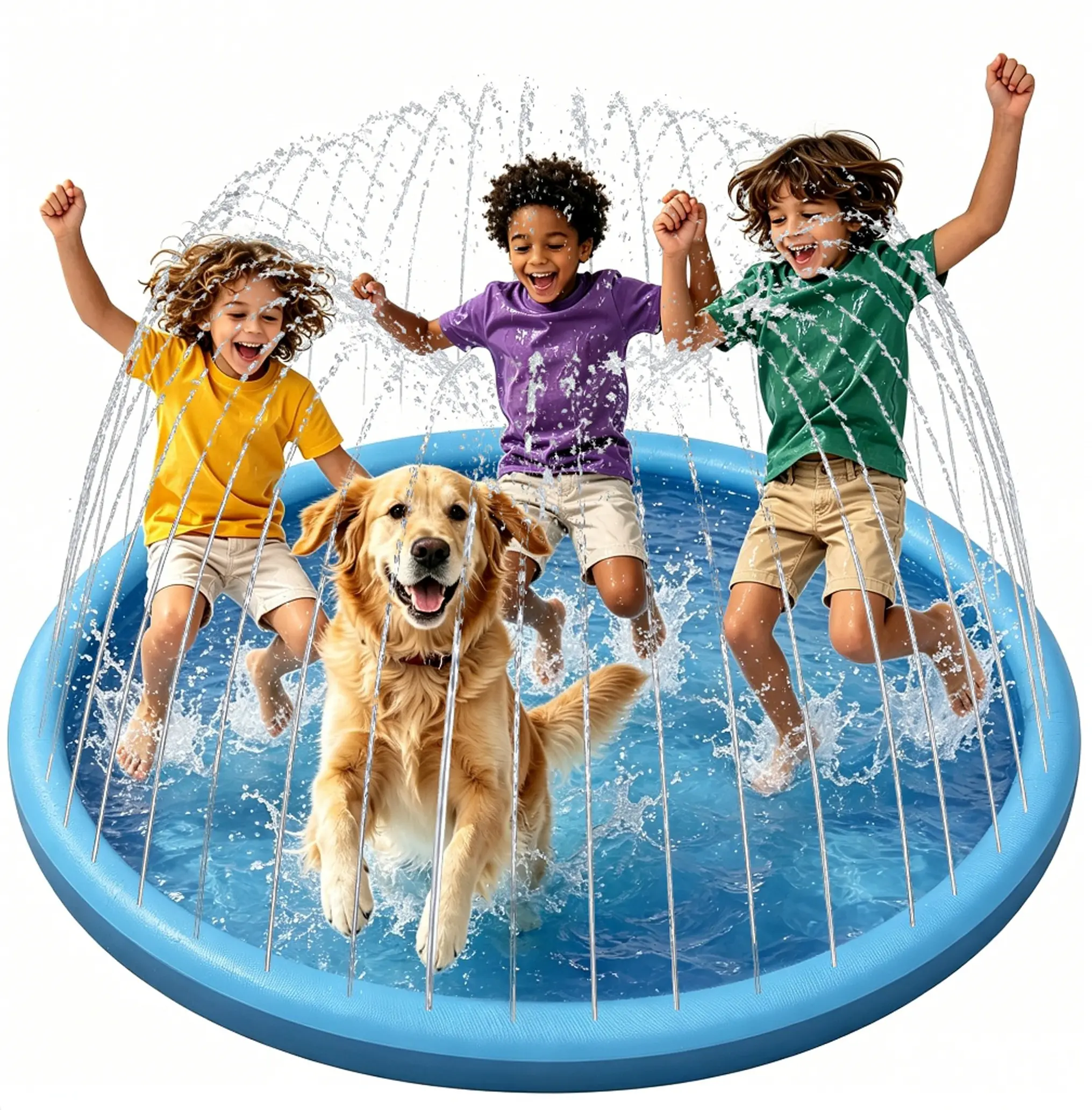 Anti-Slip Dog Water Play Mat - Thick PVC Sprinkler Splash Pad, Universal Size Pet Bath Accessory for Backyard, Outdoor Activities, Beach Use with Spray Jets (Safe for Babies, Toddlers)