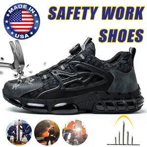 Men Safety Toe Work Shoes Rotating Buckle Non-Slip Steel Toe Breathable Sneakers