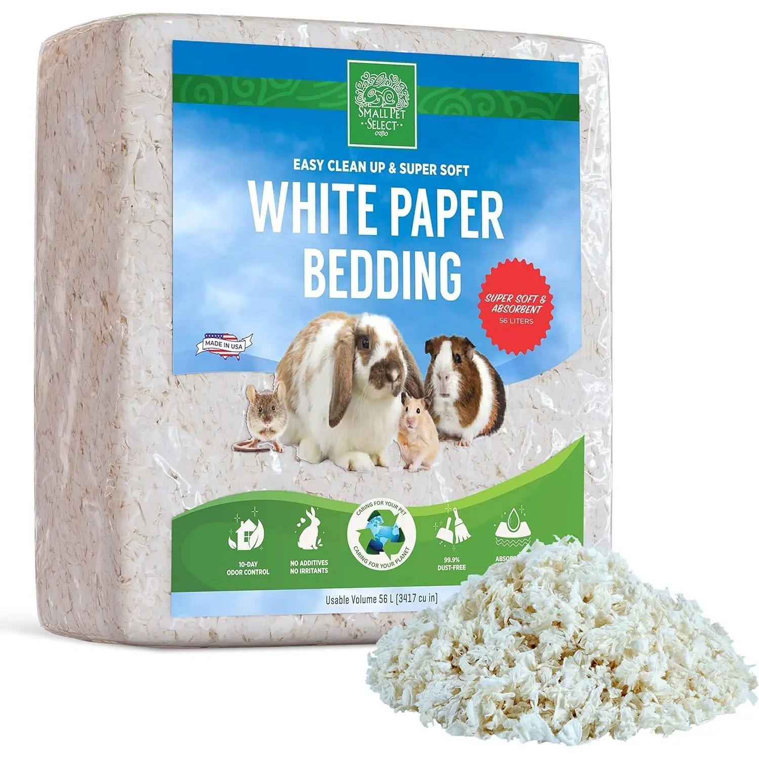 Small Animal Soft, White Paper Bedding - 56L Easy-Clean Bedding for Rabbits, Hamsters