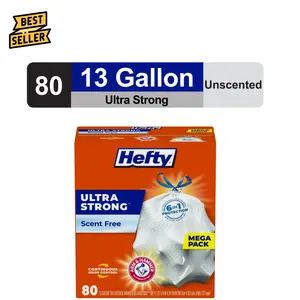 Hefty Ultra Strong 13 gallon Trash Bags, Tall Kitchen Trash Bags, White, Unscented, 80 Bags