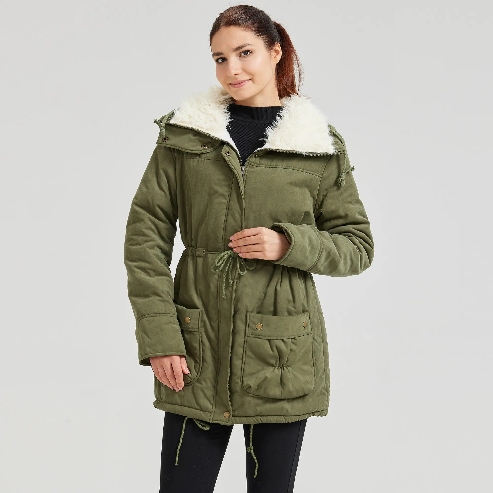 MEWOW Womens Winter Coat Cotton Quilted Lightweight Parka Mid Long Warm Jacket with Thick Fleece Lining