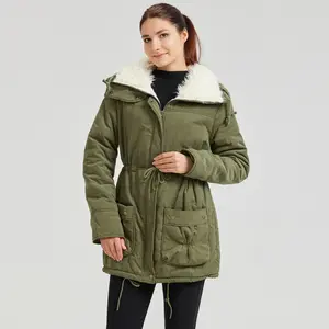 MEWOW Womens Winter Coat Cotton Quilted Lightweight Parka Mid Long Warm Jacket with Thick Fleece Lining