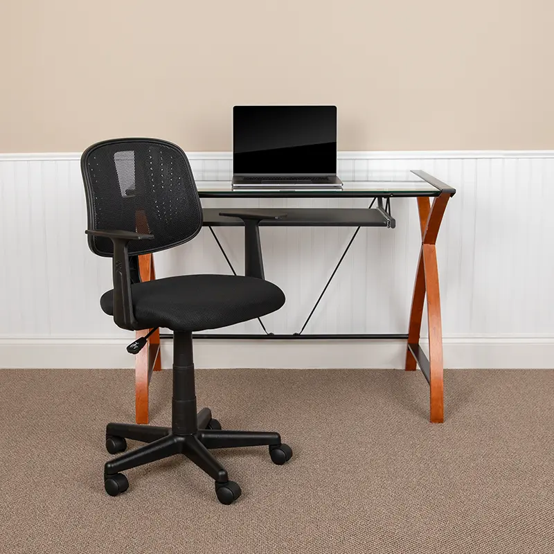 Flash Furniture LF-134-A-BK-GG 23 in. Flash Fundamentals Mid-Back Mesh Swivel Task Office Chair with Pivot Back & Arms, Black