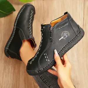 Women's Retro Stitched Ankle Boots Comfortable Zip-Up Casual Boots Suede-Style Daily Footwear