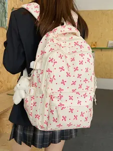 1pc  Backpack, large capacity women's backpack, bow print pendant, fashionable and versatile, casual and cute, suitable for students to go to school, backpack, travel, commuting, women's backpack, Multifunction Backpack, Travel Backpacks, Cute Daypacks