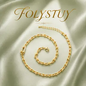[FOLYSTUY (Y120)] Adjustable Paperclip Chain Necklace with Sparkling Accent Sleek Decorative U-Link Chain Necklace
