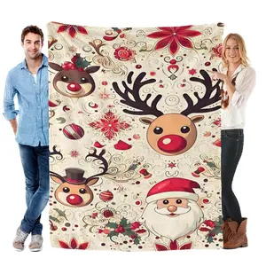 Rudolph & Santa Christmas Throw Blanket (50x60) – Vintage Festive Print Soft Fleece Blanket | Cozy Holiday Decor & Xmas Gift for Home
