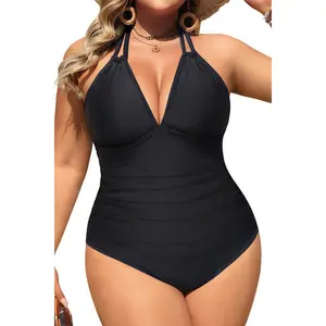 Aqua Eve Plus Size Swimsuits One Piece Bathing Suit for Women Tummy Control Sexy Halter Swimwear