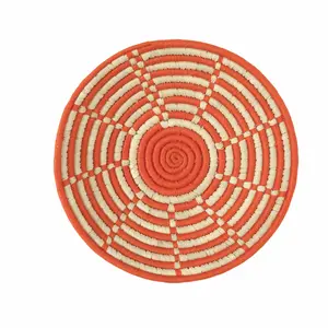 Handwoven Sabai Grass Orange Wall Basket | Decorative Storage Basket coffee table