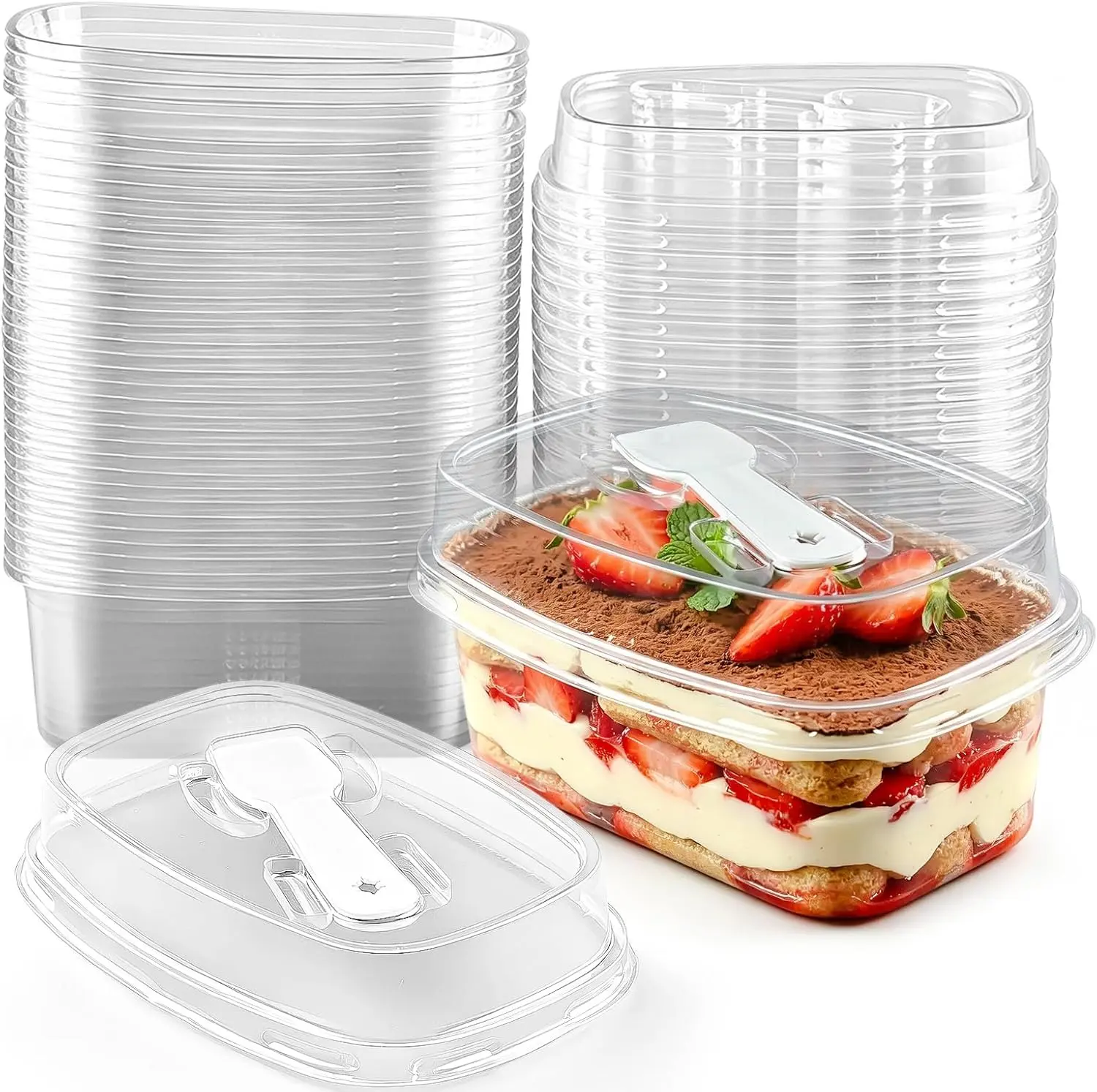 50 Pack 10 oz Clear Plastic Dessert Cups with Lids and Spoons, Slushie Cup, Banana Pudding Cups with Lids, Mini Dessert Shooters for Party Individual Yogurt Parfait Jello Fruit Trifle