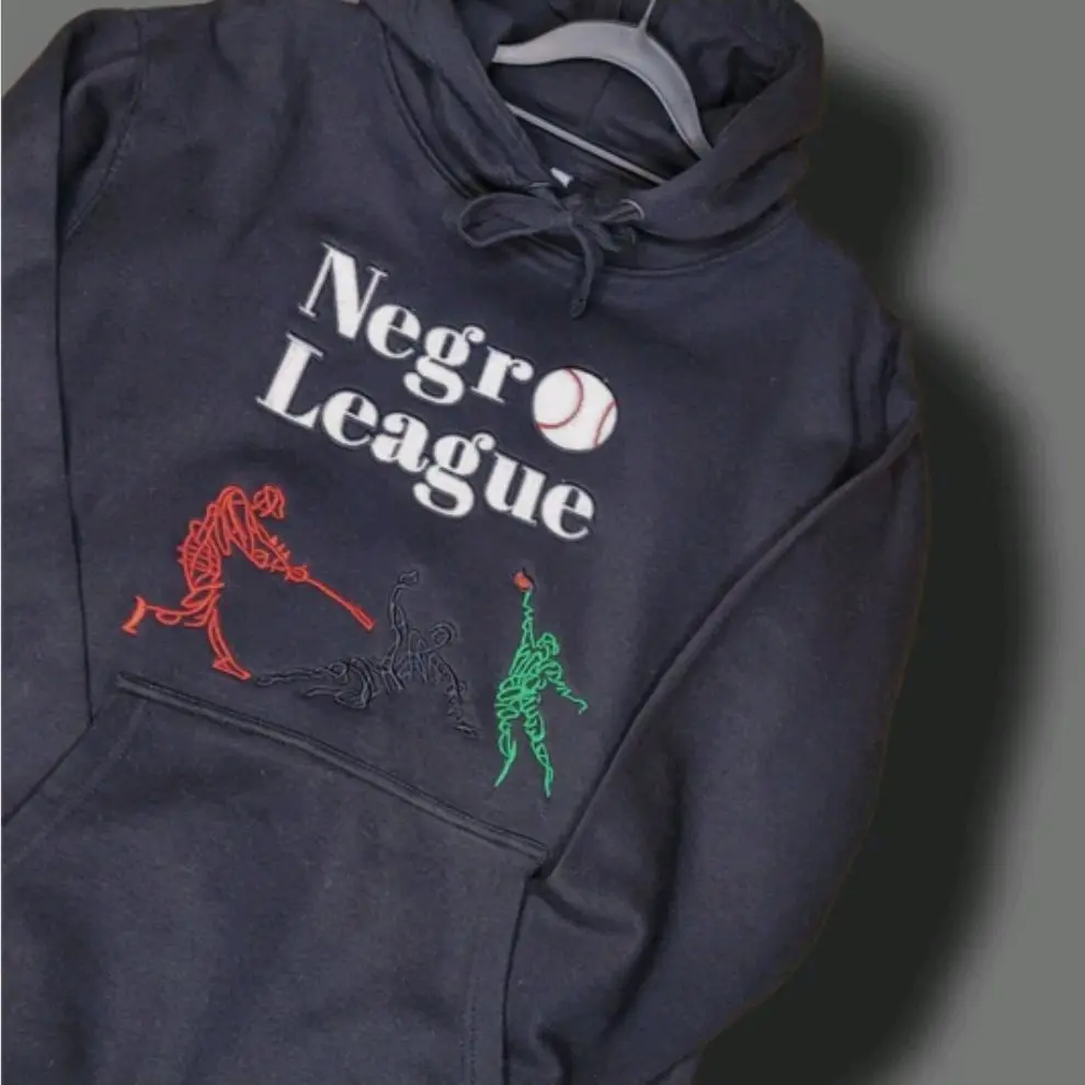 Negro League Hoodie - Black with Embroidered Players and Baseball Design - Comfortable and Stylish for Fans