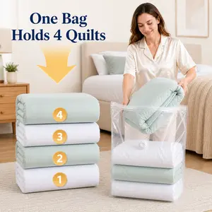 5-Pack No Pump Needed Vacuum Storage Bags, Stand-Up Space Saver Bags for Clothes, Comforters & Blankets, Large Capacity Airtight Compression Bags for Seasonal Closet Storage, Moving, Bedroom & Dorm