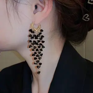 Glamorous Black Tassel Drop Earrings for Women - Perfect Valentine's Day Gift