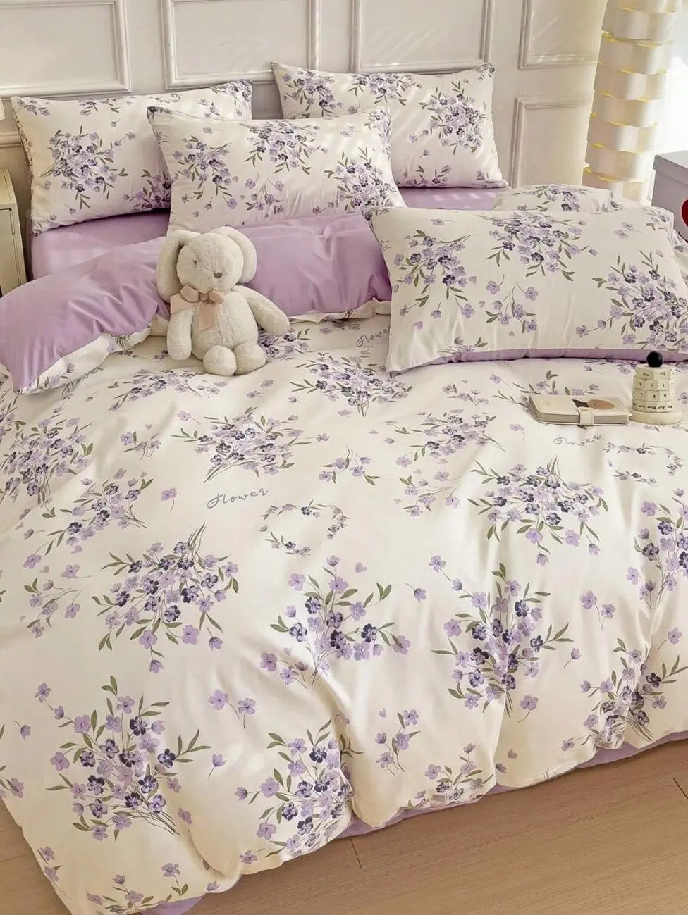 3pcs Polyester Fresh Floral Print Bedding Set (1 Duvet Cover, 2 Pillowcases, No Filler)
