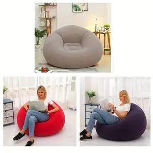 Inflatable Lazy Chair, Portable Foldable Single-Person Sofa, Soft Fleece, No Assembly, Indoor Outdoor Use, Camping, Modern Decor