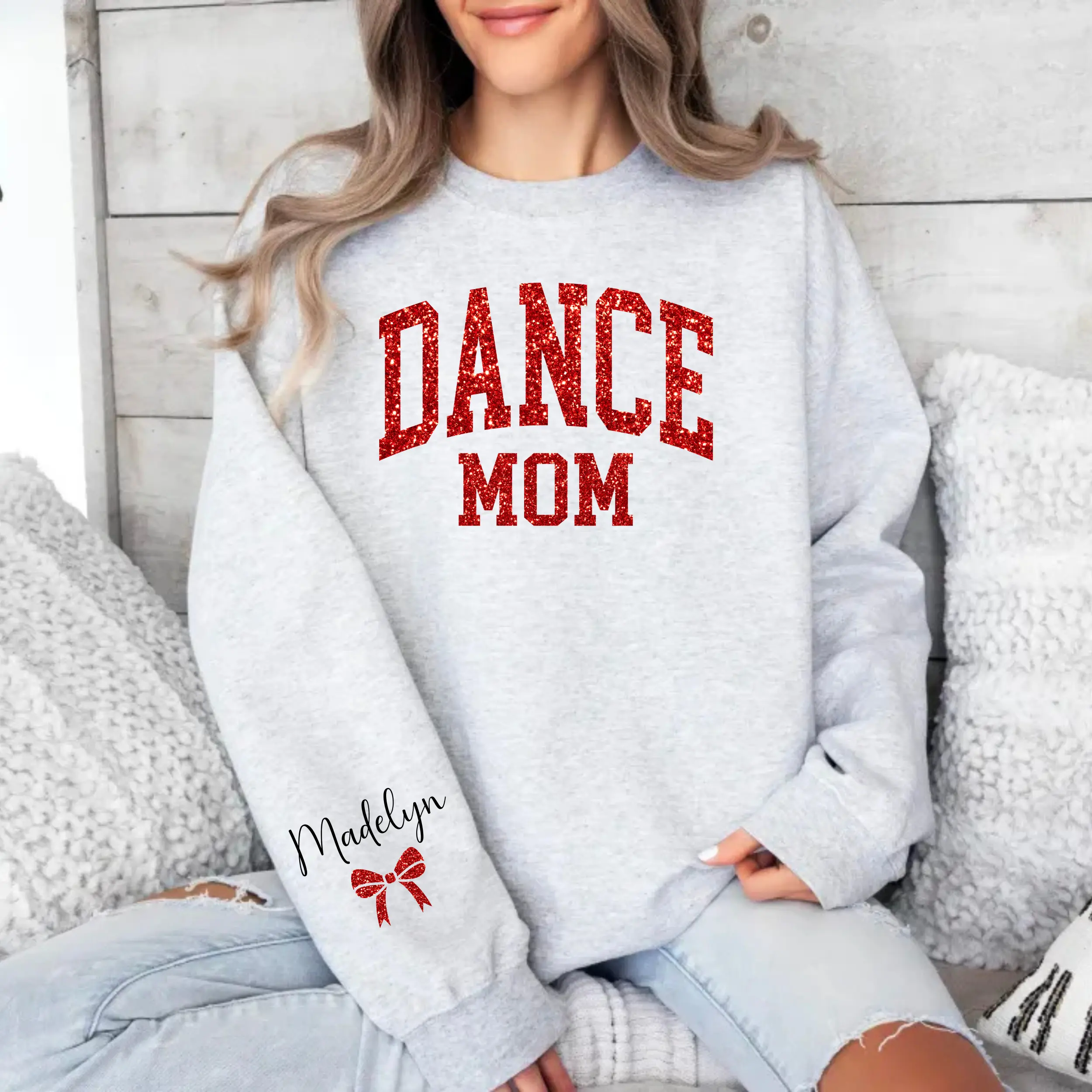 Personalized Dance Mom Sweatshirt with name on sleeve