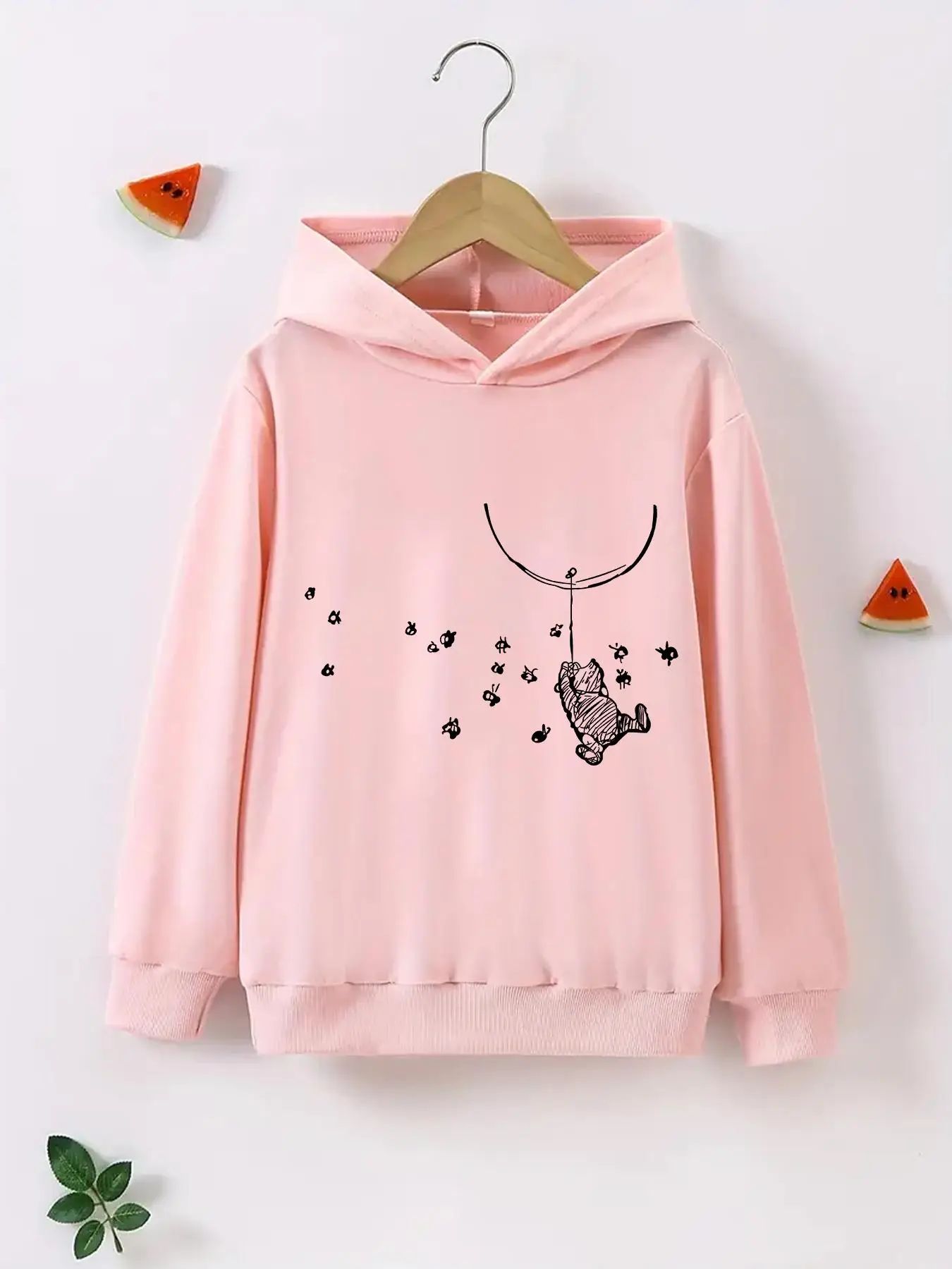 Girl's Cartoon Animal Print Drop Shoulder Hoodie, Fashion Casual Long Sleeve Hooded Sweatshirt for Daily Outdoor Wear, Girls Clothing for Fall & Winte