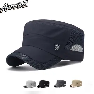 2Pcs Men's Quick Dry UPF 50+ Sun Protection Cadet Military Flat Top Cap | SunSafeTok OutdoorTok GorpcoreTok Breathable Mesh Lightweight Adjustable Hat | for Hiking Fishing Camping Golf Outdoor Casual Wear