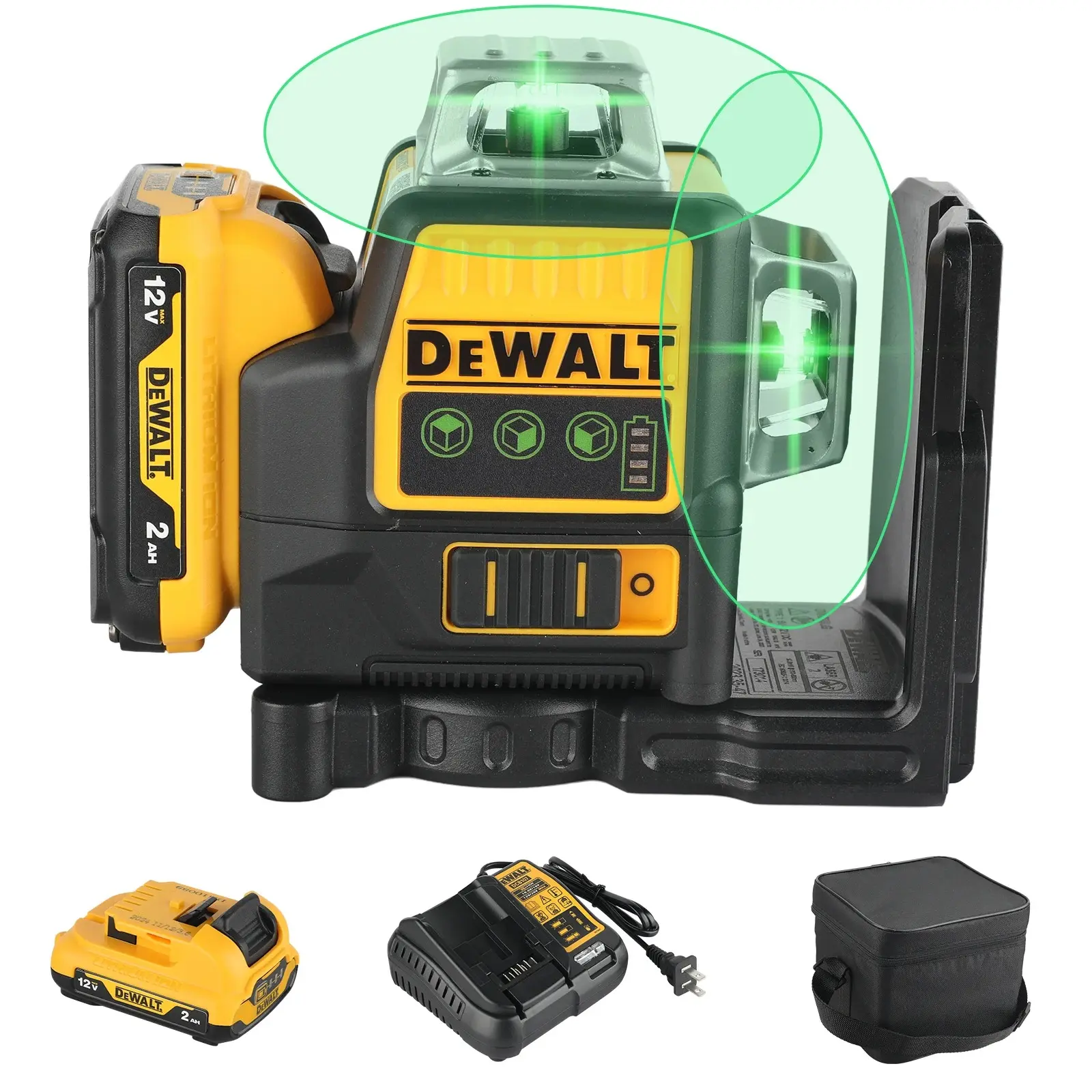 Dewalt DW089LG 12-Line Green Laser Level Kit, Professional Contractor Layout Tool with Battery Charger, Magnetic Bracket, Carrying Case