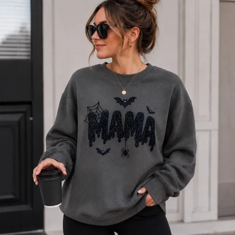 Mama Dripping Embroidery sweatshirt womenswear love crewneck Sweatshirt fashion Sweatshirts Casual Long Sleeve Tops Pullover Embroidered Everyday Style Unisex Halloween