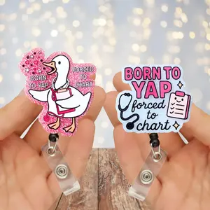 Funny Overstimulated Retractable Badge Reel Sparkly Acrylic ID Holder For Nurses Doctors Medical Students Mental Health Work Accessory