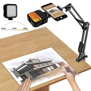 Flexible Phone Holder with LED Light - Overhead Articulating Arm Mount, 800lm Brightness, Adjustable Multi-Use Tech Accessory for Live Streaming, Video Recording