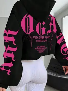 Women'sLetterPrint?GraphicHoodie,FashionCasualHoodedSweatshirtforDailyHolidayOutdoorWear,LadiesClothesforFall&Winter