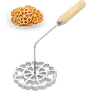 Bunuelos Mold  Bunuelos Cookie Maker Mold with Wooden Handle Detachable Rosette Maker Rosette Cookie Bunuelos Tool Achappam Mold for Kitchen Baking Cooking 12.2x1.2cm