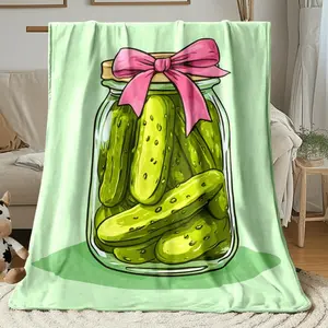 Pickle Art Flannel Blanket - Soft Lightweight All-Season Throw with Vibrant Pickle Print, Machine Washable for Sofa, Bed, Travel & Camping - Cozy Gift for Family & Friends, Contemporary Style, Bed Warmer, Playful Design, Durable Fabric, Throw For Sofa