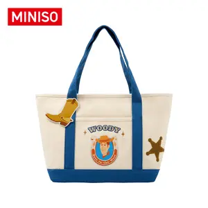 Women's MINISO x Disney Toy Story Canvas Tote Bag - Cute, Lightweight, Reusable Shoulder Bag for School, Shopping, Daily Use