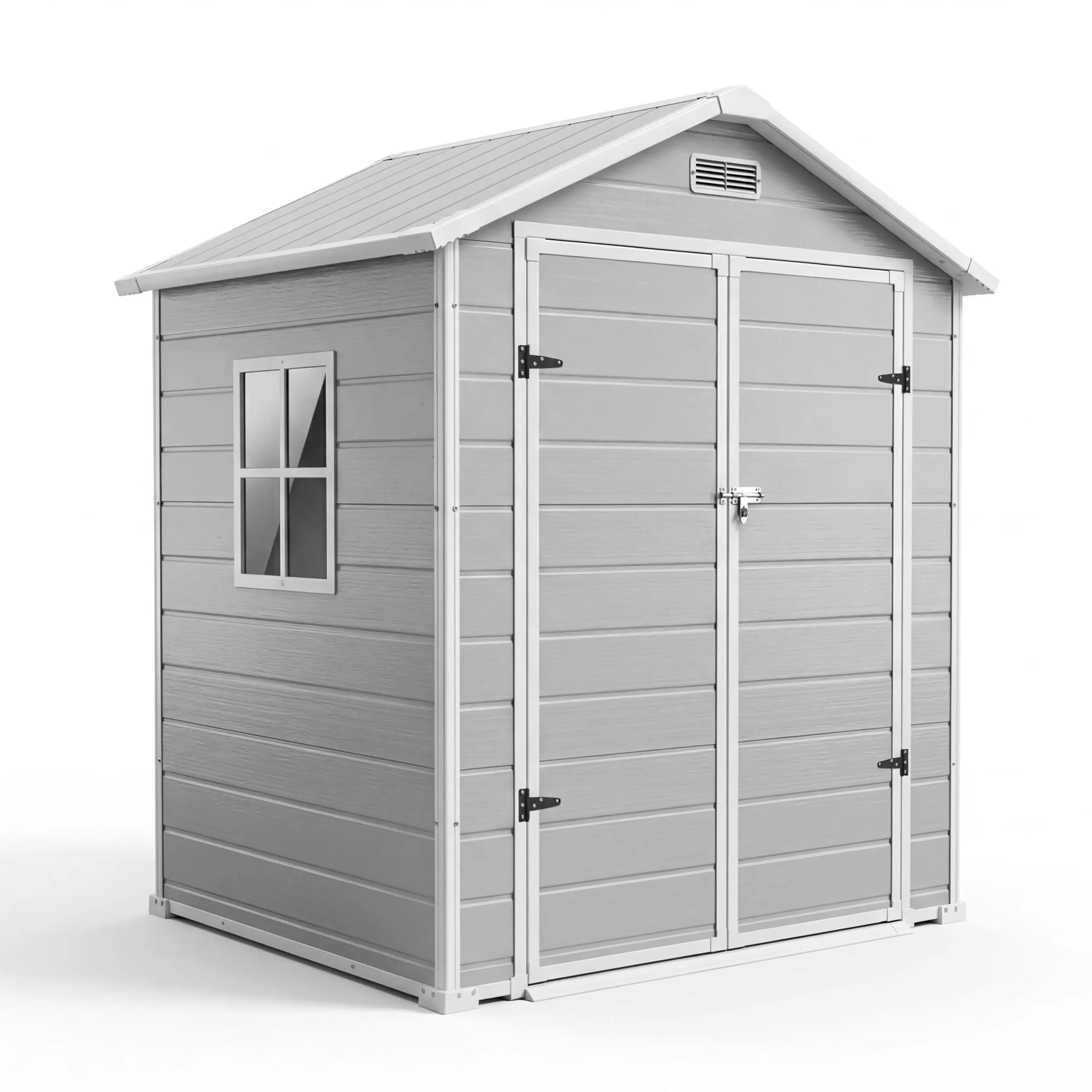 Waterproof Plastic Outdoor Storage Outdoor Storage 6x4 FT with Floor, Lockable Door, Window, Sloped Roof for Patio, Backyard, Tools, Bike, Lawn Mower, Easy Assembly