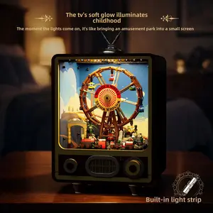 Retro TV Ferris Wheel Building Kit - Light-Up Vintage Television Model with Rotating Amusement Park Scene, LED Light Strip & Functional Ferris Wheel, Nostalgic Home Decor Set for Kids & Adults, Perfect for Display & Gifting, Viral Must-Have Creative Build
