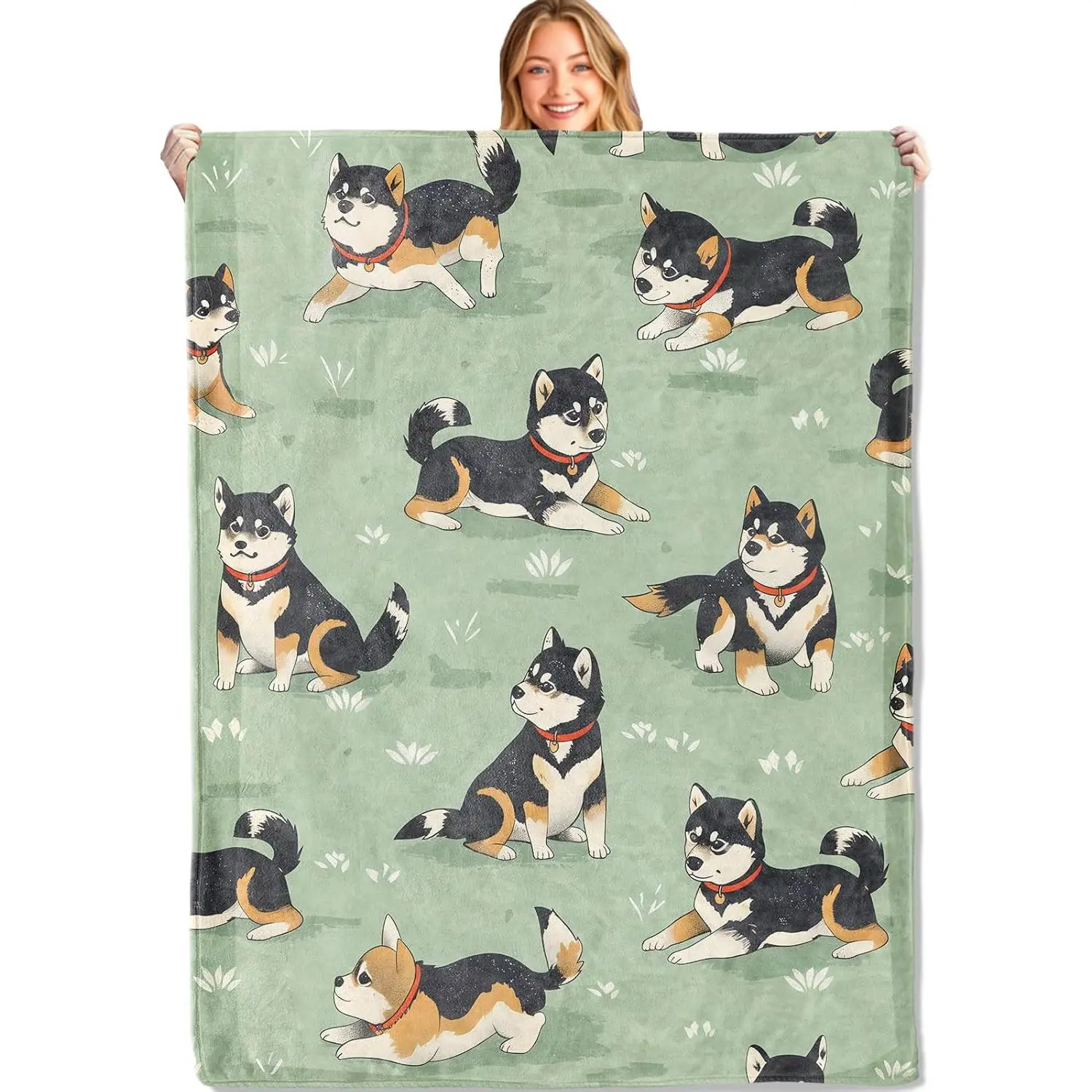 Cute Shiba Inu Flannel Throw Blanket - 152Cm×127Cm（50X60in）), Ultra Soft, Cozy Lightweight, Durable Cartoon Dog Blanket for Animals, Children, Couch, Home Decor - Ideal Gift for Video Game Enthusiasts & Pet Lovers