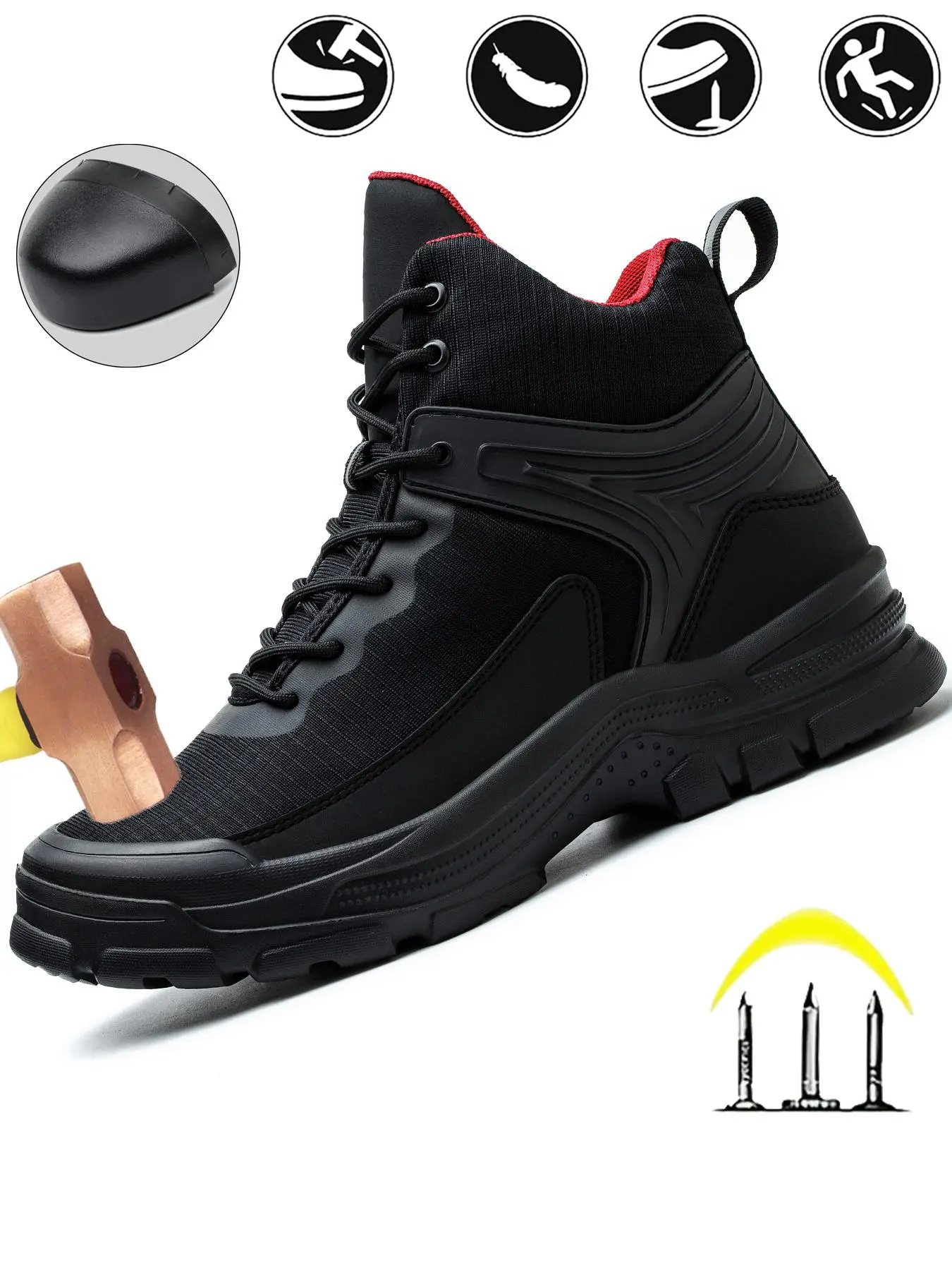 Men's High Top Steel Toe Lightweight Safety Boots, Workboots, Casual Comfortable Breathable Anti-smash & Anti-puncture Shoes, Fashionable Work Shoes for Men, Steel Toe Footwear
