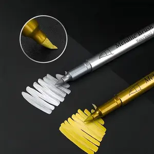 Permanent Gold and Silver Marker Pens - Soft Brush Tip, Waterproof Ink Pens, Suitable for Graffiti, Stone, Metal, Resin Handicraft DIY, for Use on Various Material Surfaces, Ideal for Artistic Creation and Office Supplies