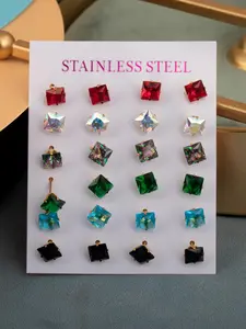 Simple Geometric Rhinestone Stud Earrings Set, Hypoallergenic Stainless Steel Earrings for Women & Men, Trendy All-match & Exquisite Jewelry for Birthday Gift