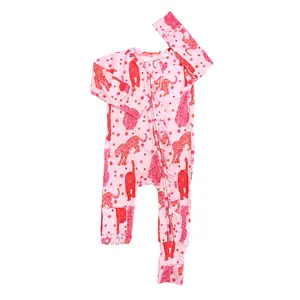 Cambrie RUFFLE ZIP Soft Bamboo Viscose Baby Valentine's Day Romper with 2-Way Zipper for Easy Diaper Changes & Mitten Cuffs for Comfort