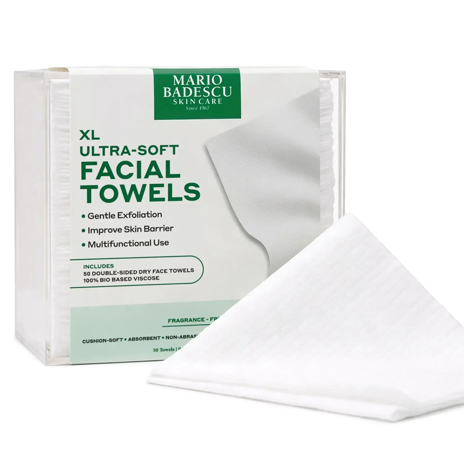 Mario Badescu Ultra-Soft Disposable Face Towels XL – 50 Count Double-Sided Dry Facial Towels, Smooth & Textured, 100% Bio-Based Viscose Wipes for Cleansing, Makeup Removal & Skincare