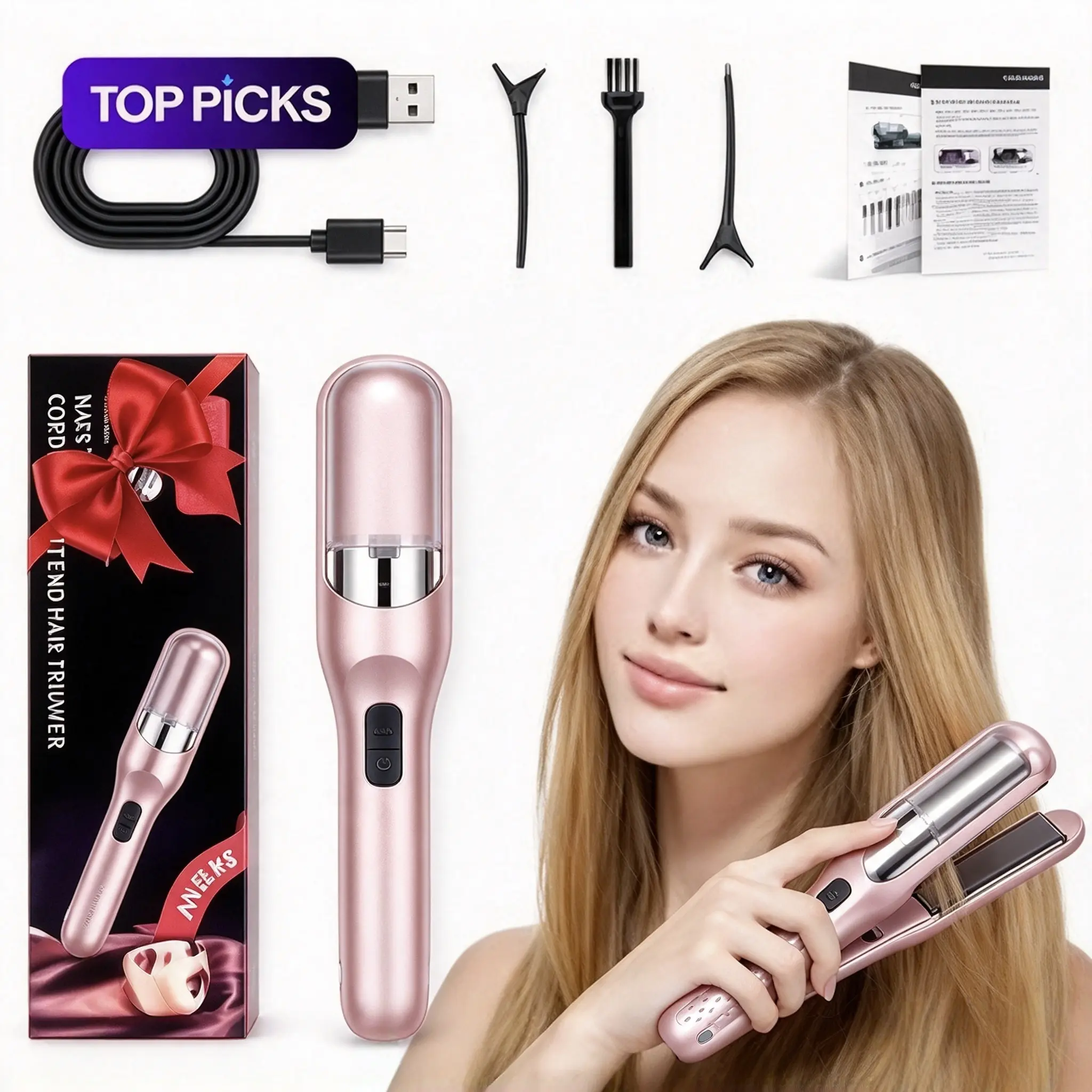 Professional Split End Trimmer, Multifunctional Type‑C Rechargeable Hair Trimmer, Portable Cordless Hair Care Device