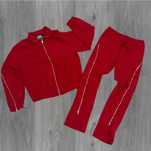 Rebel - SET - Flare Zipper Windbreaker  Pants & Jackets - Red - 401501