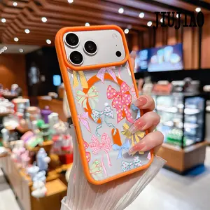 Fashionable cartoon bow Pattern Magnetic Phone Case Supports Wireless Charging for iPhone 17 Pro Max Air 15 16 14  13 12 11 Plus Shockproof Non Slip Protection Silicone Transparent Acrylic Cover Cellphone Protective