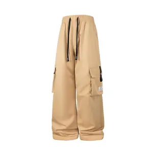Oversized Baggy Mens Cargo Joggers with Functional Side Pockets Elastic Waist Drawstring Loose Fit Trousers for Y2K Aesthetic Gen Z Streetwear